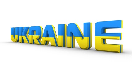 Poster - 3D inscription Ukraine in national colors on a white background.