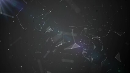 Poster - Abstract halftone background. Design of glass fragments. Texture of geometric shapes, triangles, lines, points. Chaotic particles. Explosion of the universe. Outer space. Poster technology, business.