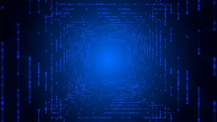 Poster - Neon background frame. Mosaic tunnel grid path design. Digital network pattern, glowing particles, lines. Outer space. The Milky Way. Banner technologies, medicine, business