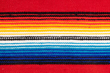 Traditional Colorful Mexican Serape Fabric, Full Background. Hand Woven Latino Blanket With Specific Vibrant Colors.