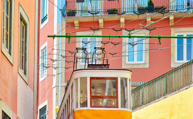 Wall Mural - Colorful Lisbon trams on the streets of Lisbon in the old city center.