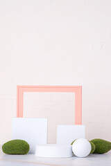 Poster - Product display block stand with nature element with copy space with clean style