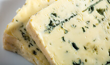 Slices Of Tasty Soft Blue Cheese With Blue Mold At Plate, Nobody