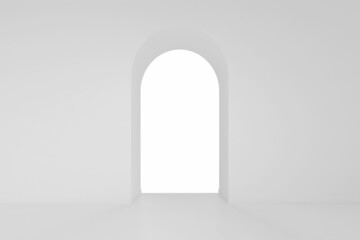 Poster - White arch curve hallway corridor with soft shadow. Abstract white door design concept.