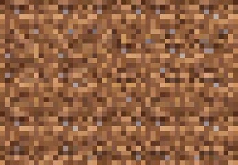 Poster - Cubic pixel game ground blocks on background pattern, vector 8bit pixel landscape. Underground craft of soil and stone bricks with cubic texture on brown background, 8 bit computer game level