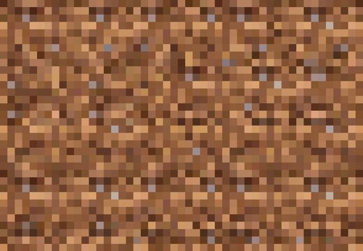 Cubic pixel game ground blocks on background pattern, vector 8bit pixel landscape. Underground craft of soil and stone bricks with cubic texture on brown background, 8 bit computer game level