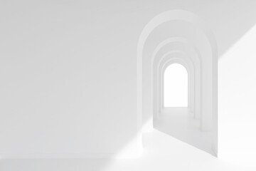 Poster - White architecture arch hallway space. Abstract arch curve corridor with soft shadow.
