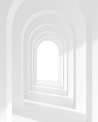 Poster - White architecture arch hallway space. Abstract arch curve corridor with soft shadow.