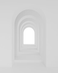 Poster - White architecture arch hallway space. Abstract arch curve corridor.