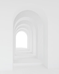 Poster - White architecture arch hallway space. Abstract arch curve corridor.