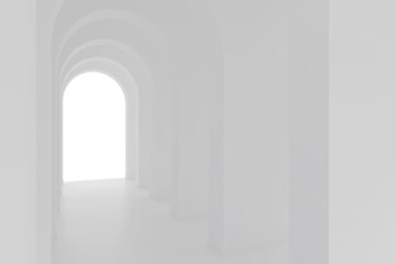 Poster - White architecture arch hallway space. Abstract arch curve corridor.