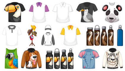 Wall Mural - Set of different shirts and accessories with animal patterns