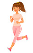 Cute young woman in sport outfit, jogging. Cartoon character.