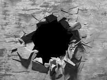 Explosion Broken Concrete Wall Bullet Hole Destruction
