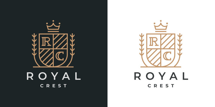 elegant royal crest heraldry logo. vintage heraldic business monogram emblem line icon. coat of arms