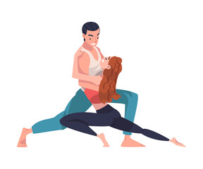 Canvas Print - Dancing Couple Performing Dance at Choreography Class Vector Illustration