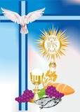 Fototapeta  - background with distinctive symbols of holy communion 