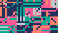 Bold Seamless Neon Color Pattern. Vector Illustration. Pixels And Glitch Effect