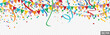 seamless colored confetti, garlands and streamers party background
