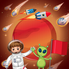 Wall Mural - astronaut and alien in outer space