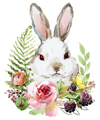 Cute Bunny. cartoon rabbit. pets animal illustration. cute watercolor hare