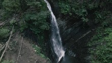 Waterfall Zhenets Guk in Ukrainian Carpathians. Video from mavic air 2
