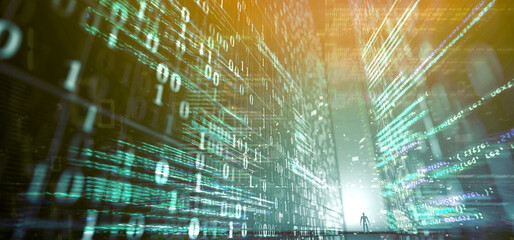 Poster - Abstract man in a science fiction digital world - 3d rendering