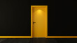 Yellow wooden door with dark black wall 3d rendering