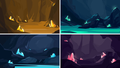 Wall Mural - Collection of caves with different crystals. Beautiful underground landscapes.