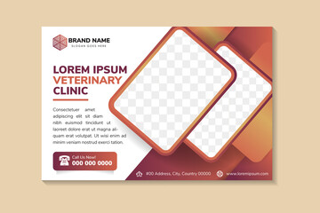 Poster - Veterinary Clinic and Pet Doctor horizontal banner. Healthy Smile horizontal flyer template, Pet Care Service Helps Dogs. Modern Animal Clinic. vector illustration. rectangle shape for photo space