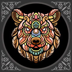 Wall Mural - Colorful grizzly bear head zentangle arts, isolated on black background