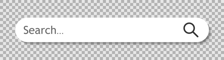 Fototapete - Search bar mockup. Search bar button with shadow isolated on transparent background. Searching internet browse. Menu for site, app and interface. Empty search frame for web adress. Vector