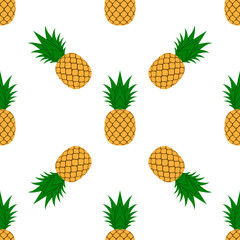 Wall Mural - pineapple seamless pattern. tropical fruits textile texture isolated white background. food print, f