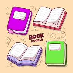 Fototapete - Doodle Book element with colored hand drawn outline style