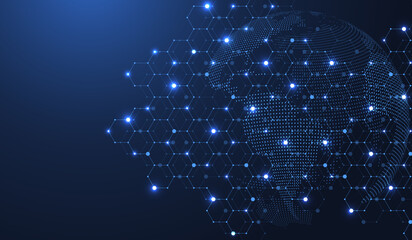Global network connection. Big data visualization concept. Social network communication in the global computer networks. Internet technology. Business. Science. Vector illustration.