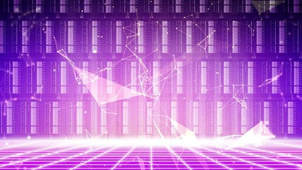 Poster - New Metaverse Technology Servers with Blinking Lights 4K Animation Concept Background. Modern tech abstract backdrop