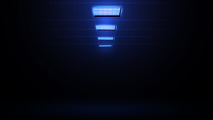 Poster - Empty 3D Rendered Room Space with Rooftop glowing lights. Modern elegant blue space room background