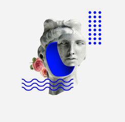 Wall Mural - apollo statue vapor wave background cyber punk retro concept. 3d illustration