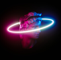 Wall Mural - apollo statue vapor wave background cyber punk retro concept. 3d illustration