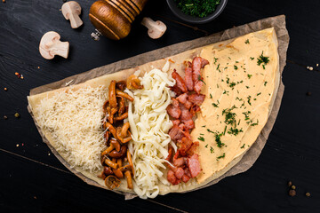 Poster - thin crepe pancake with ham, mushrooms and cheese