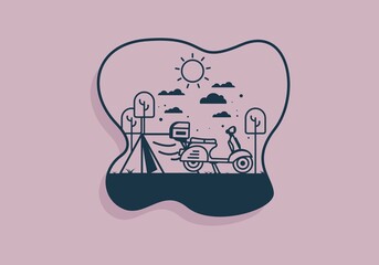 Wall Mural - Camping with scooter flat illustration
