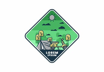 Wall Mural - Camping with scooter flat illustration