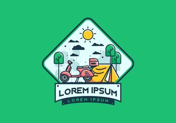 Wall Mural - Camping with scooter flat illustration
