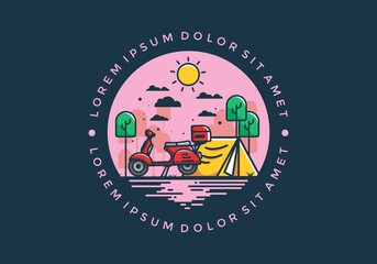 Wall Mural - Camping with scooter flat illustration
