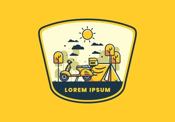 Wall Mural - Camping with scooter flat illustration
