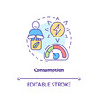© IMG visuals icons - Consumption concept icon. Circular economy implementation abstract idea thin line illustration. Promote energy efficiency. Isolated outline drawing. Editable stroke. Arial, Myriad Pro-Bold fonts used