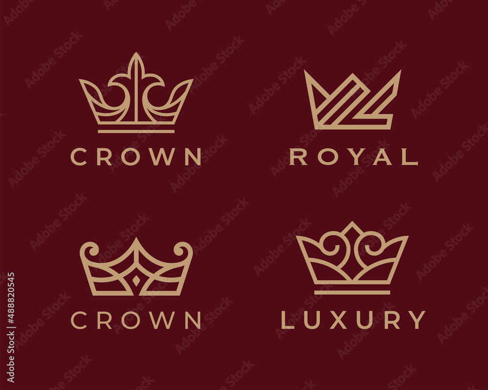 Royal crown logo set. Luxury king brand icons. Elegant golden business ...