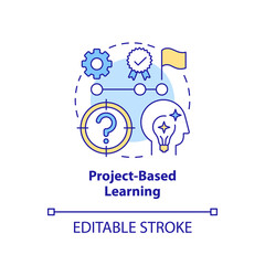 Sticker - Project based learning concept icon. Adult education theories and forms abstract idea thin line illustration. Isolated outline drawing. Editable stroke. Arial, Myriad Pro-Bold fonts used