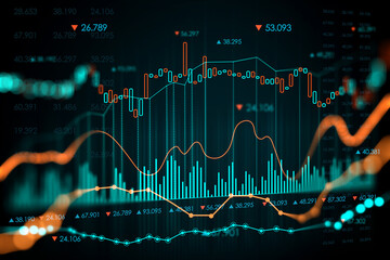 Wall Mural - forex chart and graph hologram illustration. business and invest concept. 3d rendering