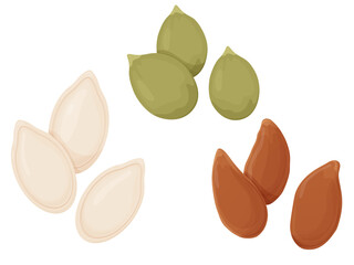 Wall Mural - Flaxseed and Pumpkin seeds. Healthy unpeeled seeds on white backgrond. Vegetarian food.